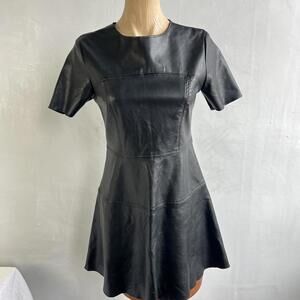 One Love Clothing Womens Black Faux Leather A-Line Dress Size M Short Sleeve